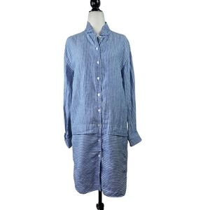 Linen Pinstripe button down shirt dress